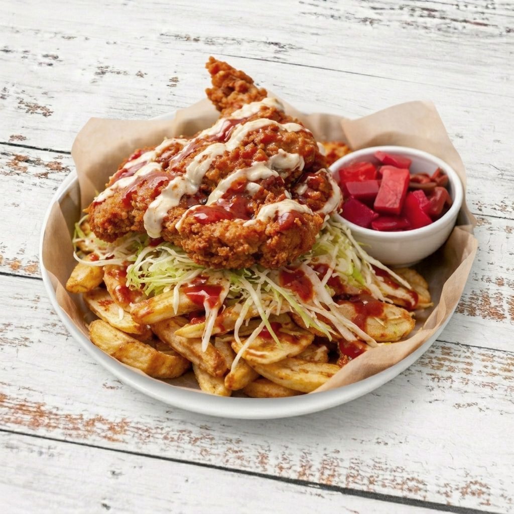 Pollo Frito Con Tajadas/Fried Chicken with green bananas.